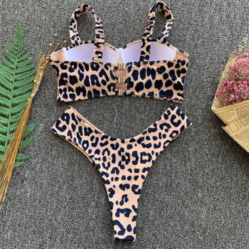 New sexy hot padded leopard printed hollow sling two-piece bikini