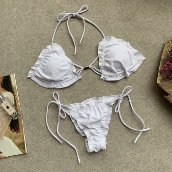 New sexy stylish padded white ruffle bandages two-piece bikini