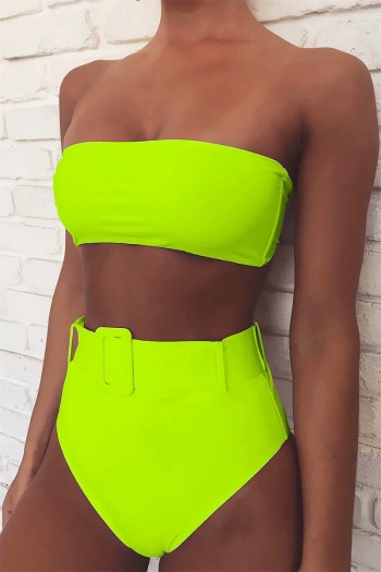 New solid color padded tube top high waist belt decorated sexy two-piece bikini