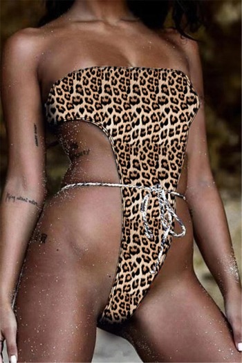 new leopard print padded tube top bandage sexy one-piece bikini