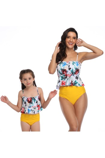 cute floral & yellow print sling two-piece family parent-child swimwear-kids s=2-3y,m=4-5y,l=5-6y,xl=6-8y