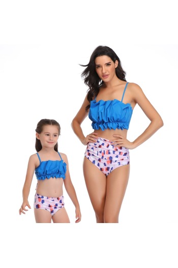 stylish blue & digital print sling two-piece family parent-child swimwear-kids s=2-3y,m=4-5y,l=5-6y,xl=6-8y