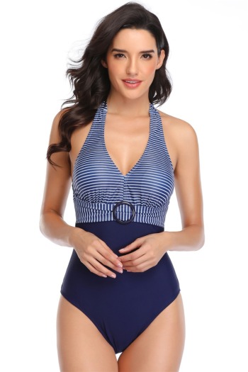 new three colors stripes spliced padded halter-neck sexy one-piece bikini
