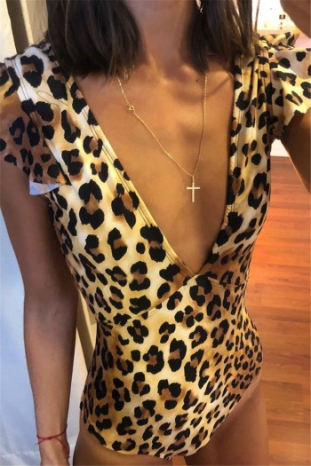 new plus size leopard print padded v-neck ruffle sexy one-piece bikini