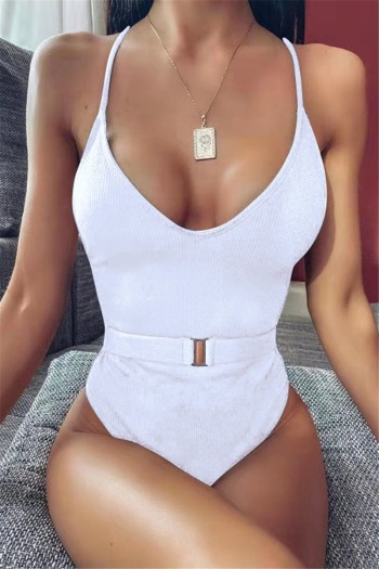 New solid color padded tuck stitch low-cut bandage sexy one-piece bikini