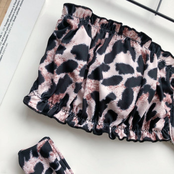 New leopard print padded tube top pleated V-bracket sexy two-piece bikini