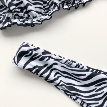 New zebra print padded tube top pleated V-bracket sexy two-piece bikini