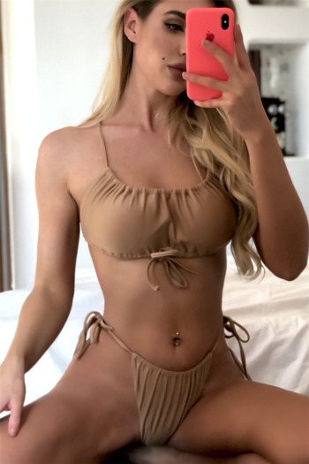 New solid color padded tube top drawstring bandage sexy two-piece bikini