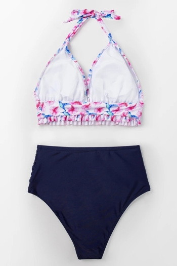 New floral print padded halter-neck high waist sexy fresh two-piece swimwear