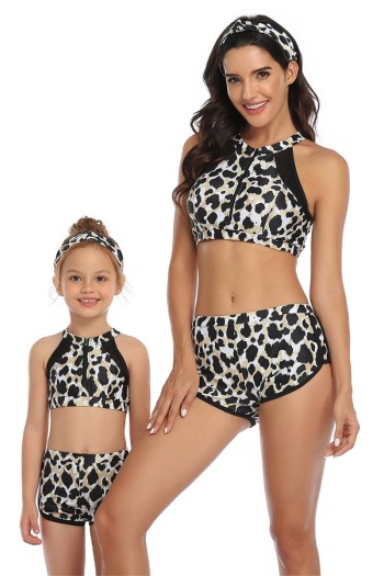 New Sexy Padded leopard & mesh spliced two-piece Parent-child Swimwear-MOM (Without hair band)