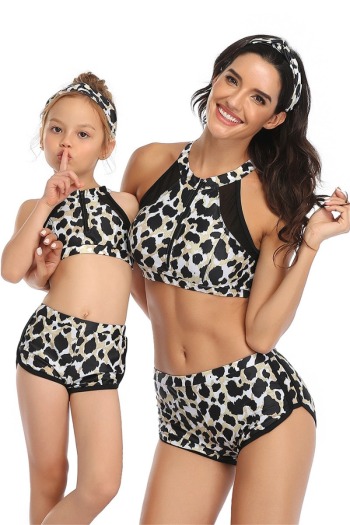 New Sexy Padded leopard & mesh spliced two-piece Parent-child Swimwear-MOM (Without hair band)