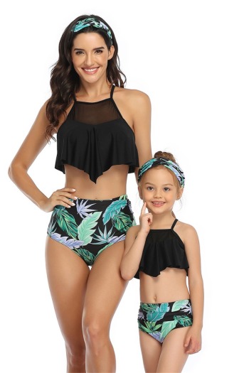 New sexy padded adjustable straps mesh spliced two-piece parent-child swimwear-MOM (Without hair band)