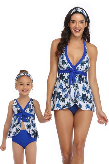 New sexy fresh padded coconut trees print skirted two-piece parent-child swimwear-MOM (Without hair band)