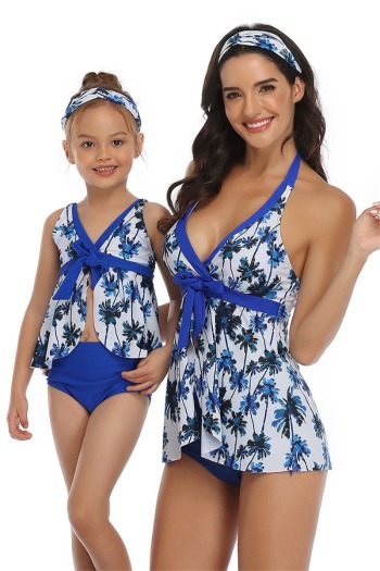New sexy fresh padded coconut trees print skirted two-piece parent-child swimwear-MOM (Without hair band)