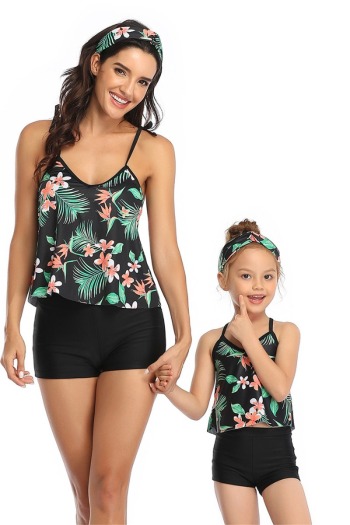 New stylish fresh padded flowers print two-piece parent-child swimwear-MOM (Without hair band)