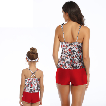 New stylish fresh padded digital print skirted two-piece parent-child swimwear-MOM (Without hair band)