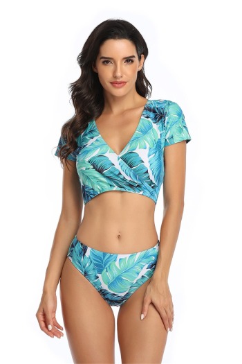 New leaves print padded sexy two-piece parent-child swimwear-MOM (Not hair band)