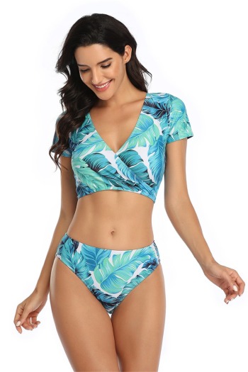 New leaves print padded sexy two-piece parent-child swimwear-MOM (Not hair band)