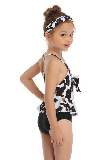 New stylish cow pattern print bowknot family swimwear-KIDS (Not hair band)