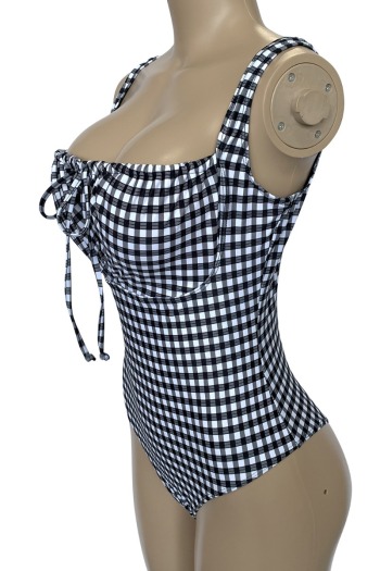 New two colors lattice print padded low-cut chest laced sexy one-piece bikini