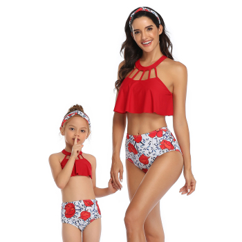New cute flower print hollow family swimwear-KIDS (Not hair band)