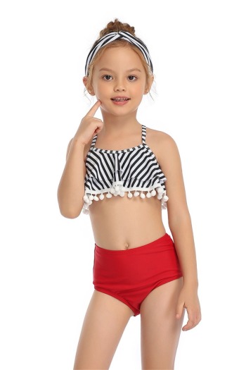 New stylish stripe print tassel family swimwear-KIDS (Not hair band)