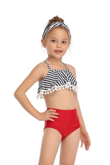 New stylish stripe print tassel family swimwear-KIDS (Not hair band)