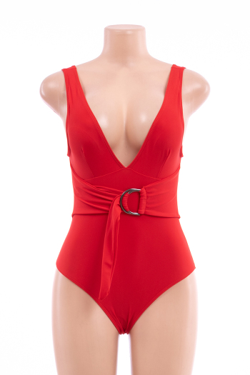 New solid color padded V collar waist-controlled sexy one-piece bikini