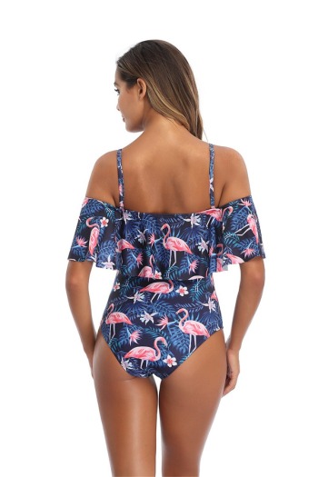 New plus size flamingos print padded adjustable straps ruffle sexy one-piece bikini