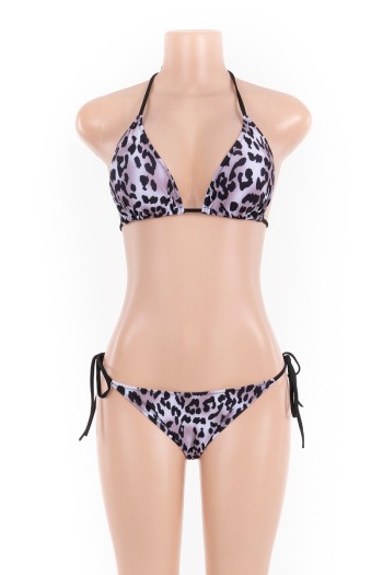 New leopard print padded haler-neck laced sexy fresh two-piece bikini