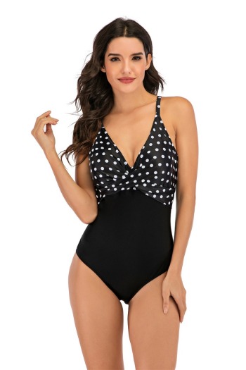 new plus size black and dots print padded adjustable straps sexy fresh one-piece bikini