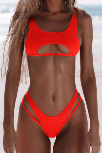 Solid color padded tuck stitch hollow sexy two-piece bikini (New added colors)