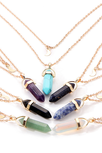 7 colors crescent mix gem layered 1 pc necklace（the dark purple color is black diamond）