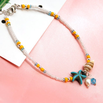 1 pc conch and starfish decor beaded anklet