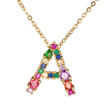 colored rhinestones letter a necklace