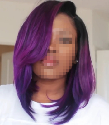 black & purple gradient synthetic wig(length:around 35cm,with net cap)x3 pcs
