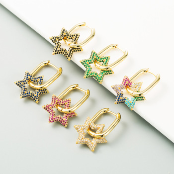 1 pair star design rheinstone earrings