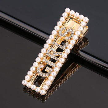 1 pc Rheinstone lettering pearl decor hairpin(Length:6cm)#5#
