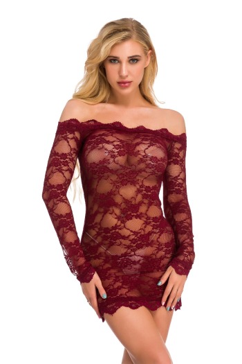 plus size word-shoulder lace long sleeve sexy teddy collections