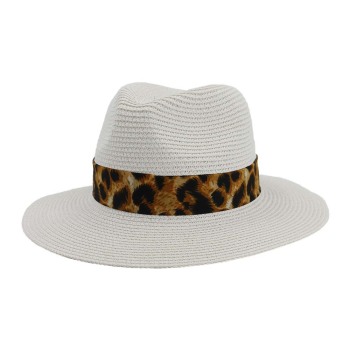 one pc summer new fashion leopard jazz weave adjustable all-matched shaded beach straw hat 56-58cm
