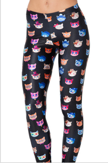  Bright cat pattern  color printing  leggings 