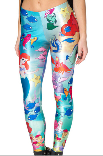  Mermaid pattern blue print leggings