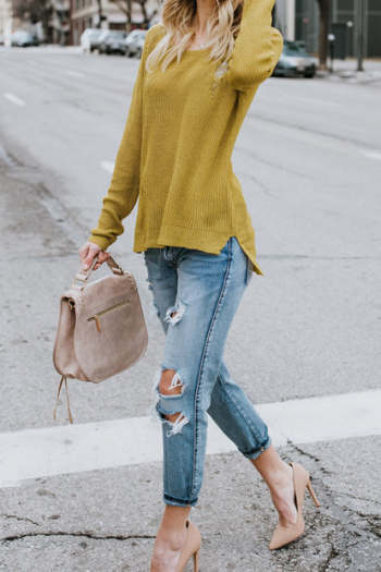 irregular solid color casual sweater