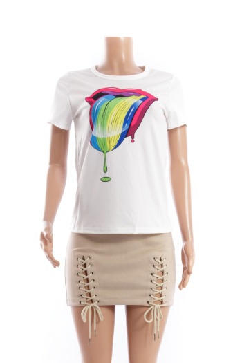 Plus size youth fashion 4 colors lip print high stretch T-shirt