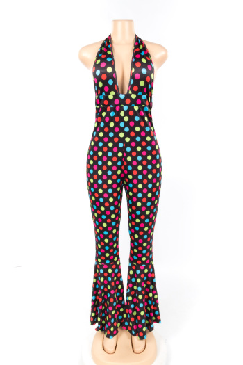 Summer Sexy Deep V-Neck Sling Multicolor Polka-Dot Jumpsuit