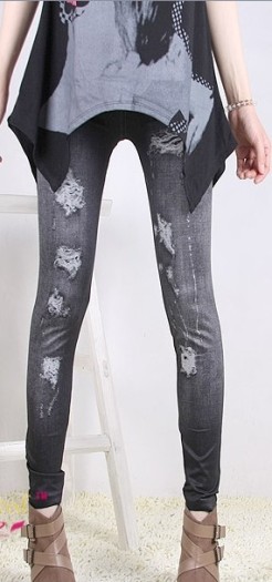   hole pattern gray  printing Denim Leggings