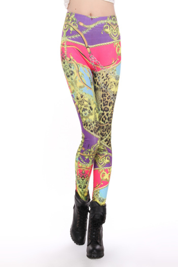  yellow leopard  pattern printing  leggings 