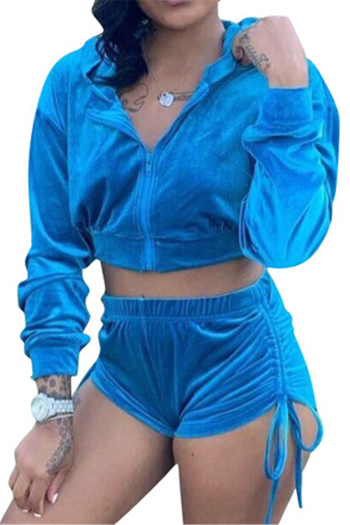new stylish solid color zip-up hooded laced velvet stretch simple two-piece set (new add colors)