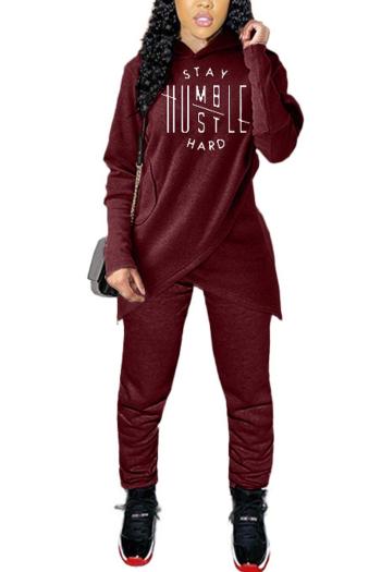 casual plus size slight stretch letter fixed printing hooded top & pants set