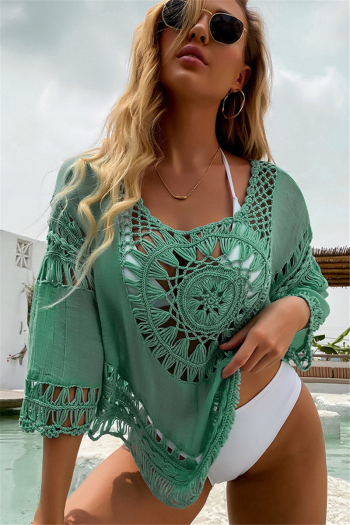 summer new solid color hollow crochet sexy beach cover-ups